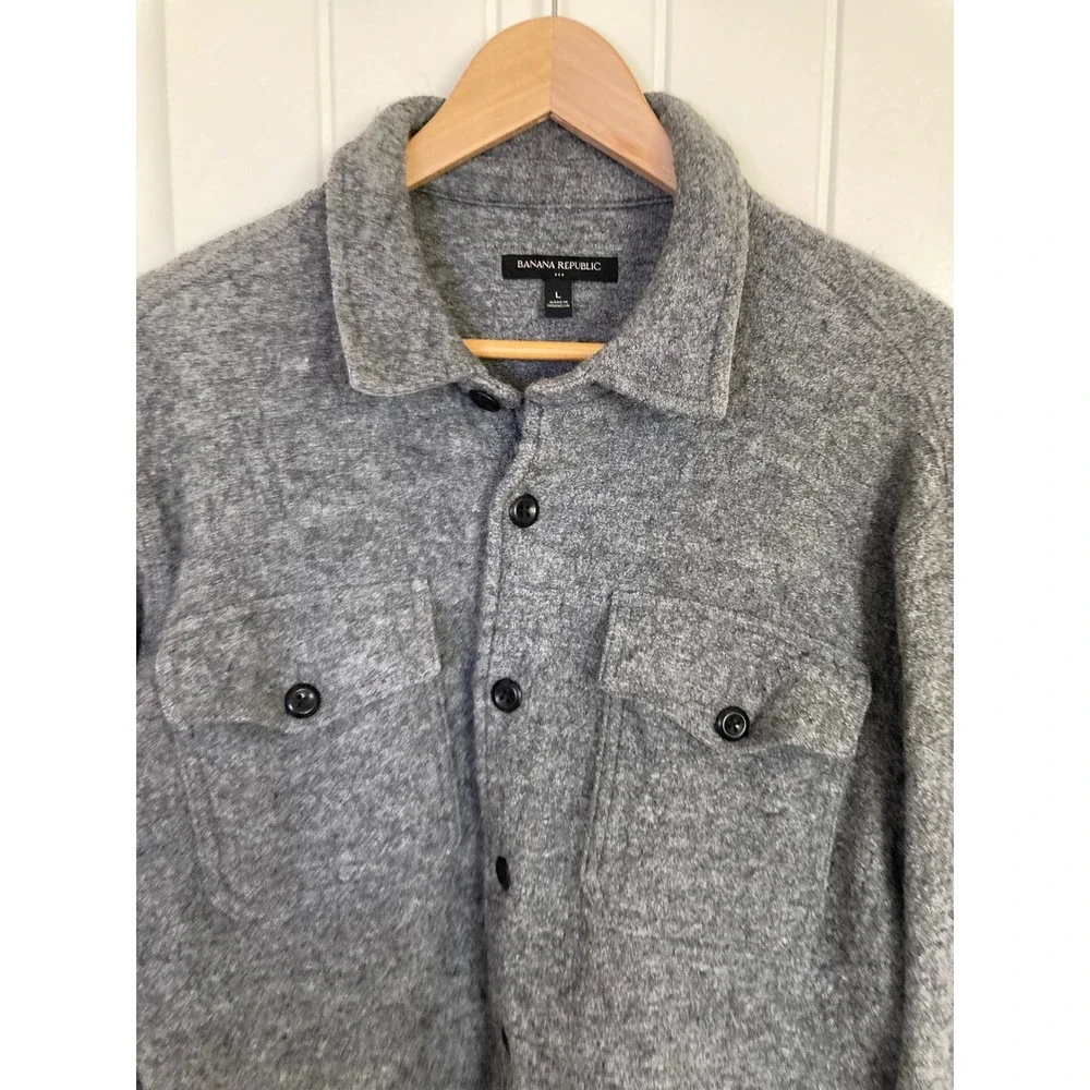 Banana Republic Mens Large Grey Heather Boucle Shirt Jacket Shacket 815253-01